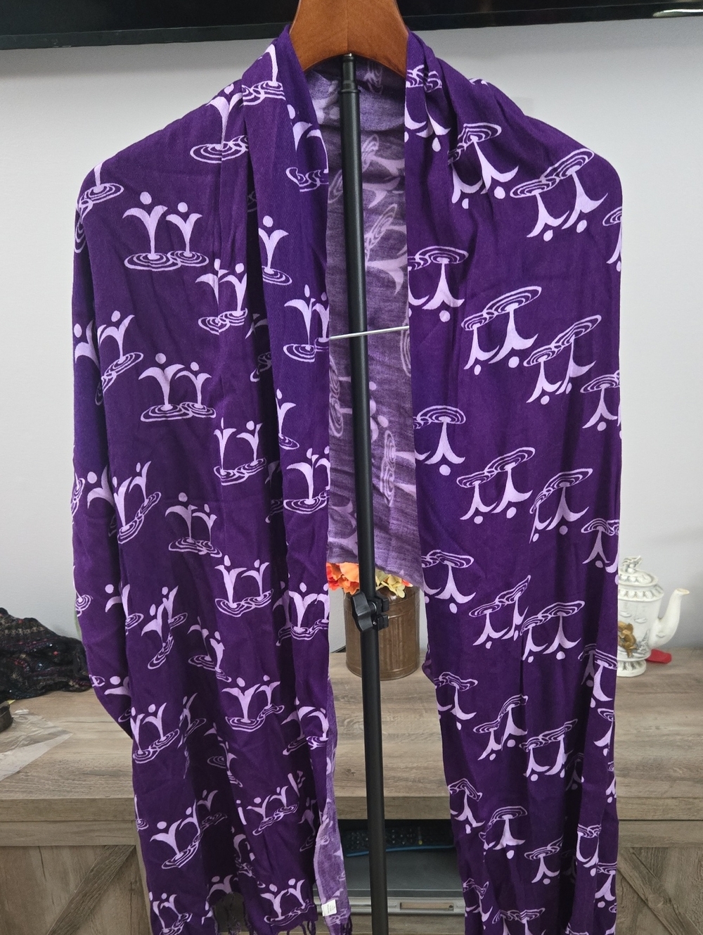 Purple Printed Lightweight Wrap Scarf
